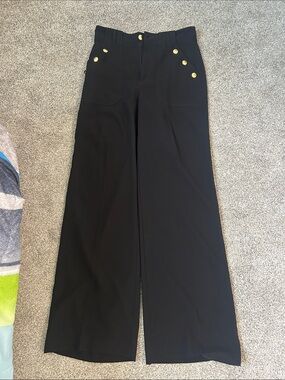 Zara Black Wide-Leg Pants with Gold Button Accents